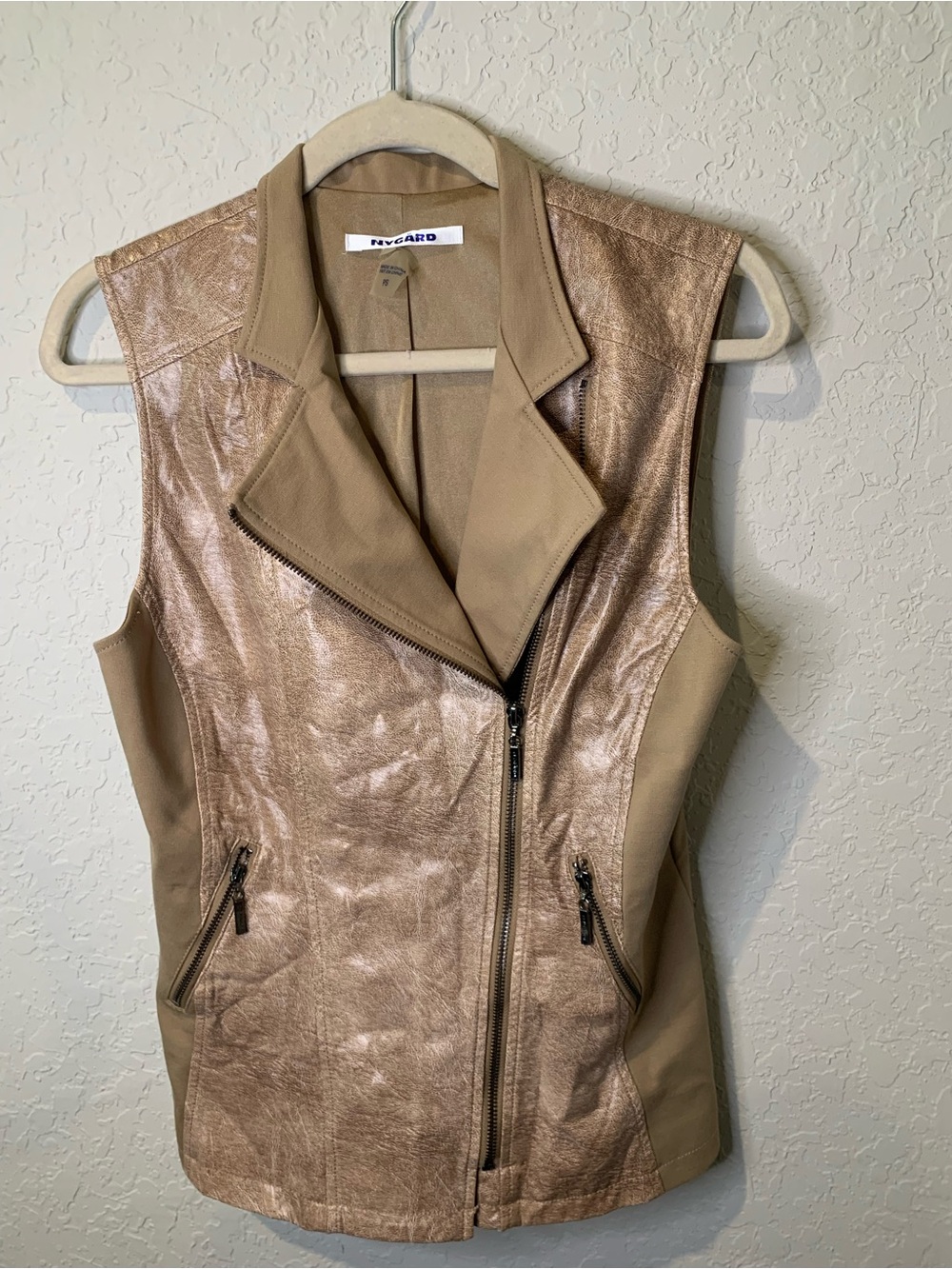 Peter Nygard Metallic Taupe Sleeveless Moto Vest